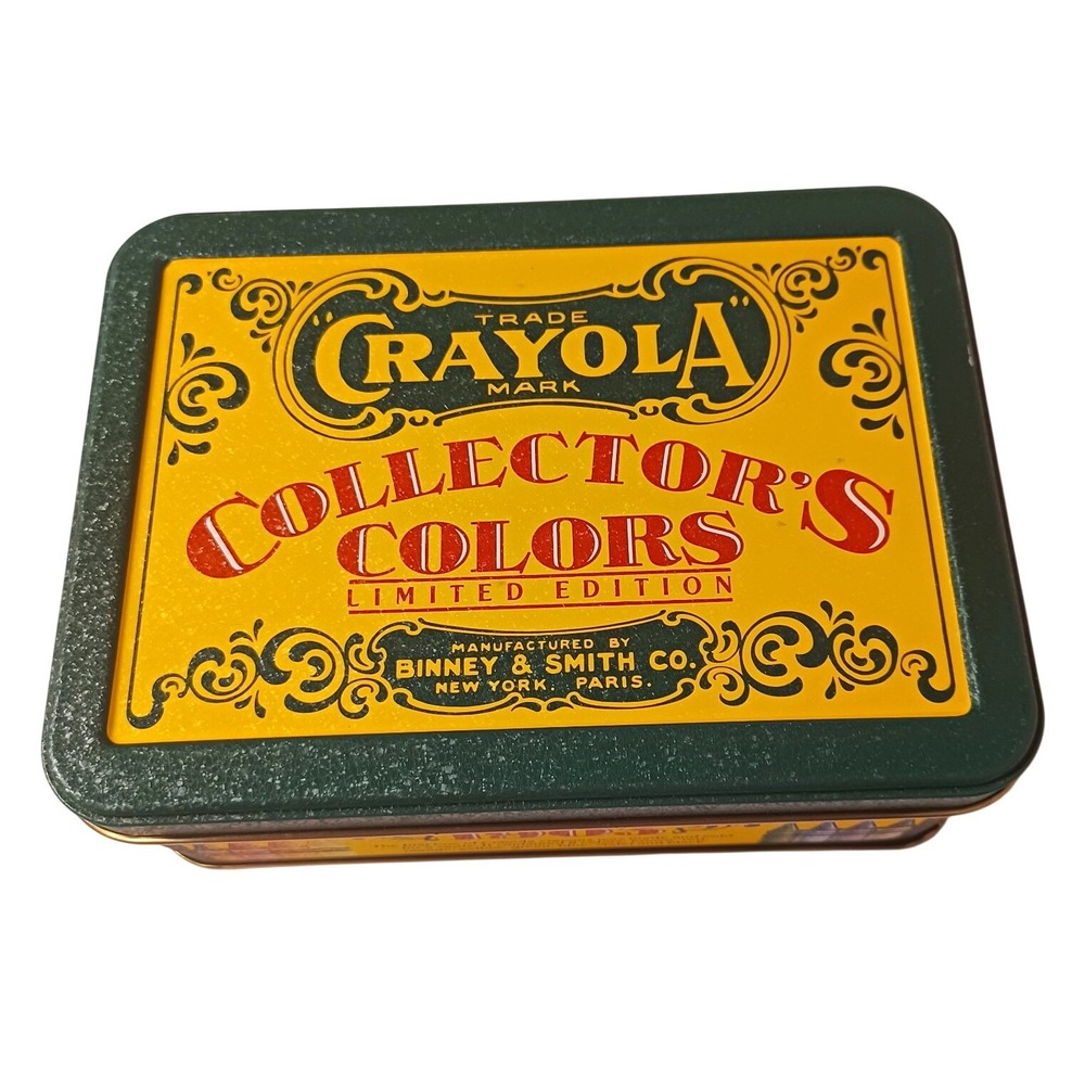 Crayola Collector's Colors Limited Edition Advertising Tin 1991 Green/Yellow